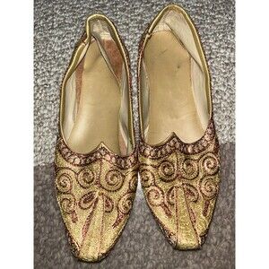 Rich Gold Patterned Juti Indian Shoes Sz 9 Jutti